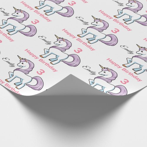 UNICORN Little Girls Personalize Name Birthday Wrapping Paper