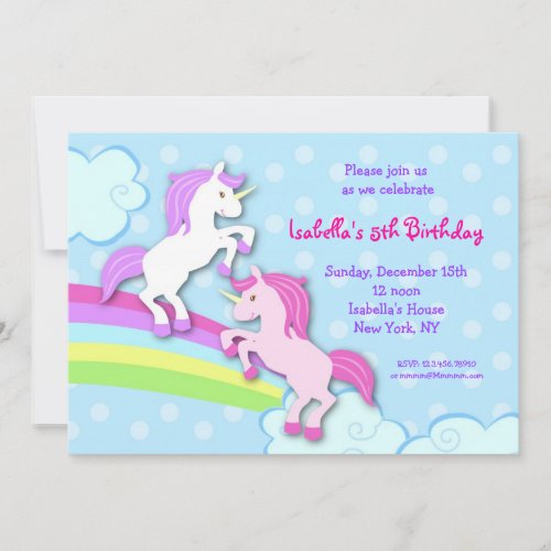 Unicorn Little Pony Birthday Party Invitations