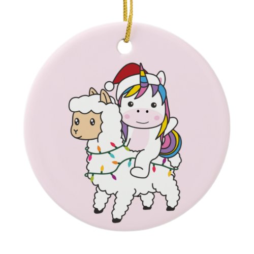 Unicorn Llama Christmas Snow Winter Animals Adult  Ceramic Ornament
