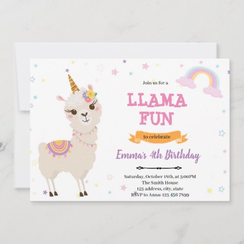 Unicorn llama invitation