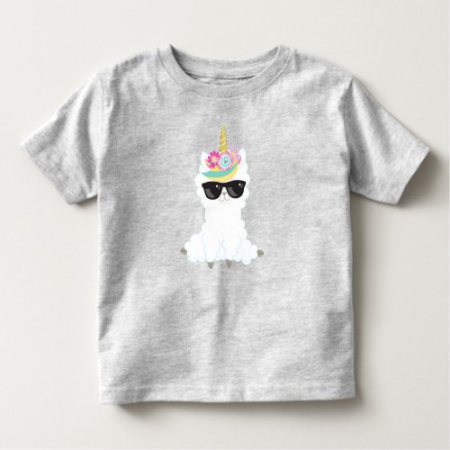 Unicorn Llama Llama With Sunglasses Little Llama Toddler T_shirt