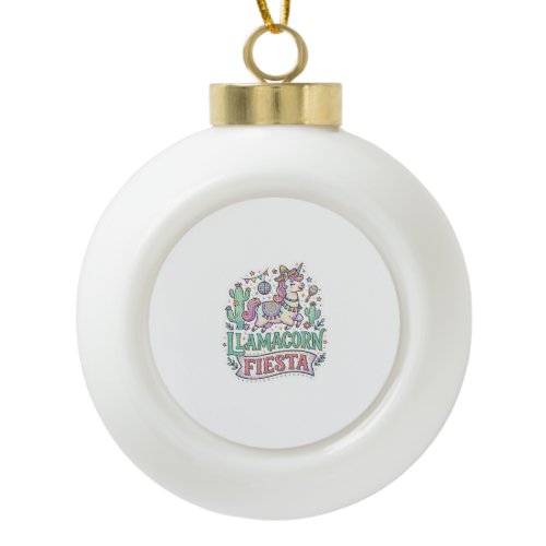 Unicorn Llamacorn Fiesta Premium Vector POD Artwor Ceramic Ball Christmas Ornament