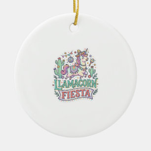 Unicorn Llamacorn Fiesta Premium Vector POD Artwor Ceramic Ornament