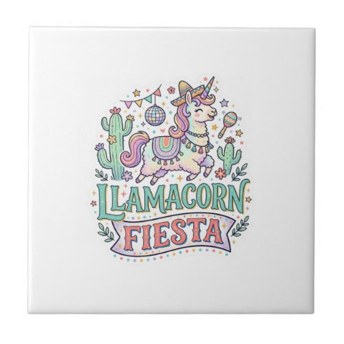 Unicorn Llamacorn Fiesta Premium Vector POD Artwor Ceramic Tile