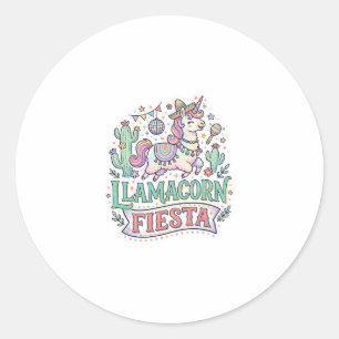 Unicorn Llamacorn Fiesta Premium Vector POD Artwor Classic Round Sticker