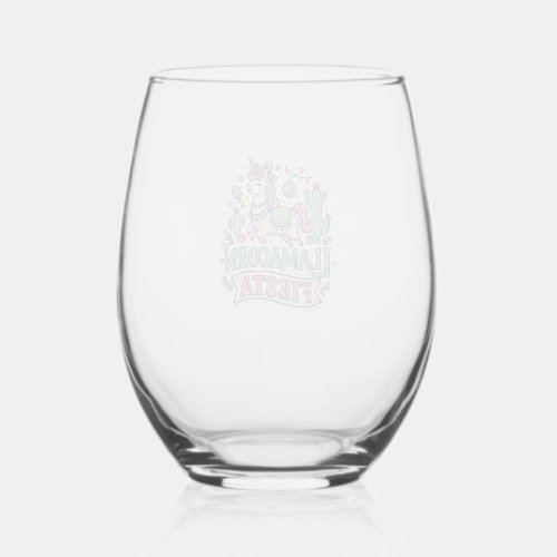 Unicorn Llamacorn Fiesta Premium Vector POD Artwor Stemless Wine Glass