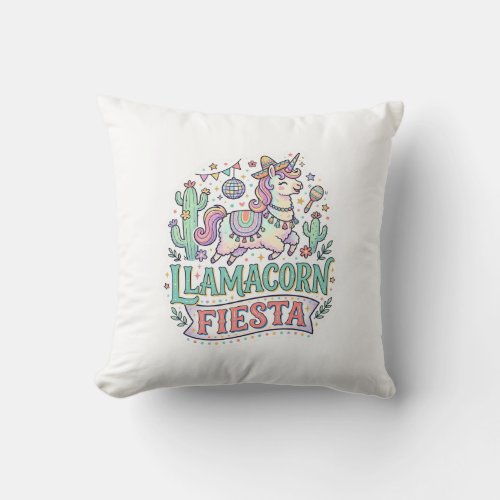 Unicorn Llamacorn Fiesta Premium Vector POD Artwor Throw Pillow