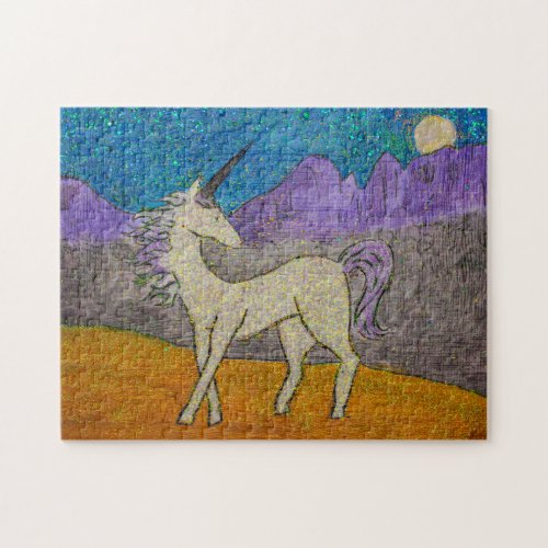 Unicorn looking back at the moon jigsaw puzzle