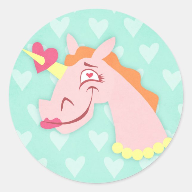 Unicorn Love At First Sight Classic Round Sticker (Front)