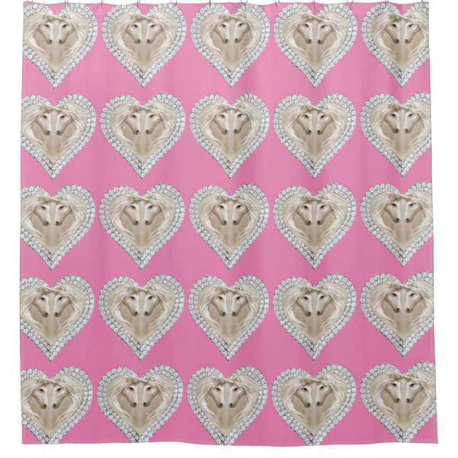 Unicorn Love Heart Shower Curtain (Front)