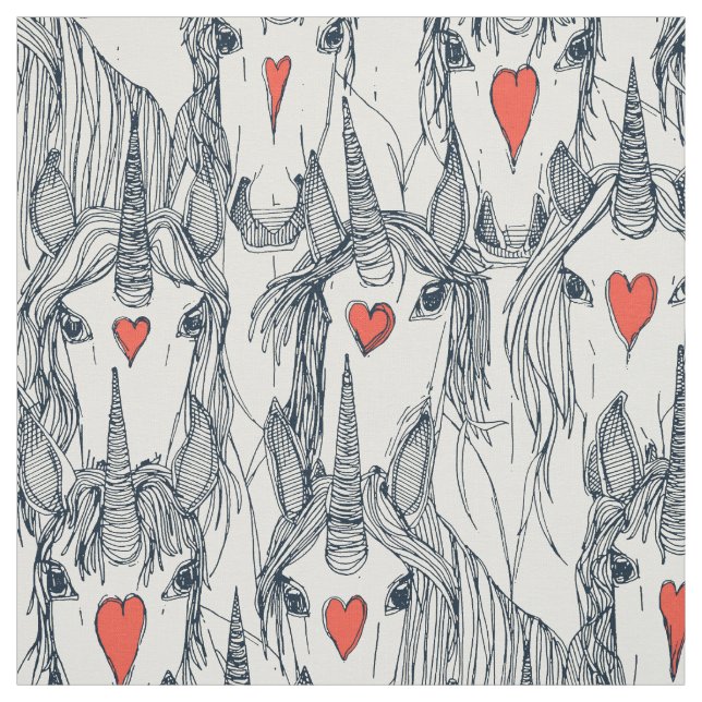 unicorn love indigo persimmon pearl fabric (Swatch)
