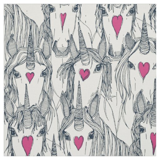 unicorn love indigo pink pearl fabric