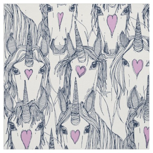unicorn love navy orchid white fabric