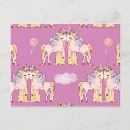 Unicorn Love Pink Postcard
