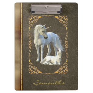 Unicorn Lover Foal Bronze Metal Leather Book Clipboard