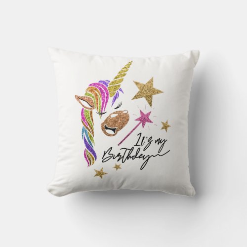 Unicorn Lover Its My Birthday Funny Cute Gift Throw Pillow