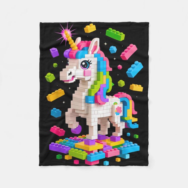 Unicorn Lover Master Builder Building Bricks Block Fleece Blanket (Front)