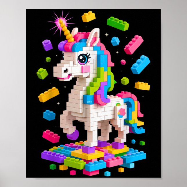 Unicorn Lover Master Builder Building Bricks Block Poster (Front)