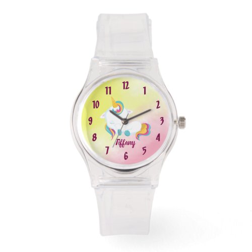 Unicorn Lover Pink and Yellow Background Watch