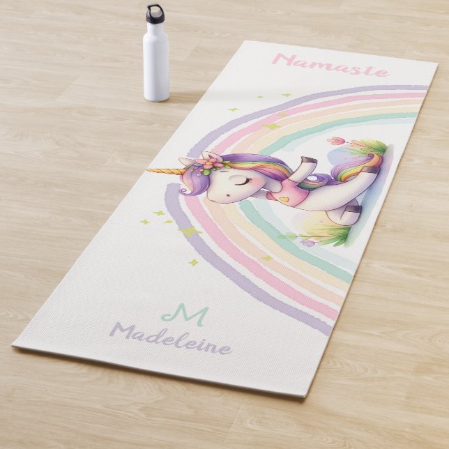 Unicorn Lovers Namaste Yoga Fun Cute Name Monogram Yoga Mat (In Situ)