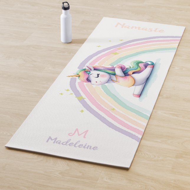 Unicorn Lovers Namaste Yoga Fun Pink Name Monogram Mat (In Situ)