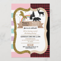 Unicorn & Lumberjack Boy Girl Birthday Invites