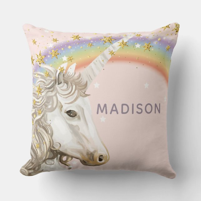 Unicorn Luxury Gold Glitter Throw Pillow (Front)