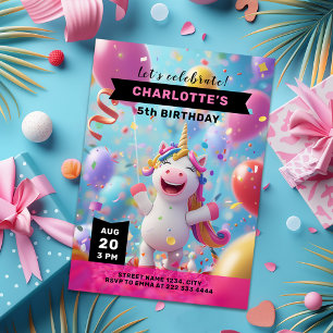 Unicorn Magic Balloon Birthday Celebration Invitation