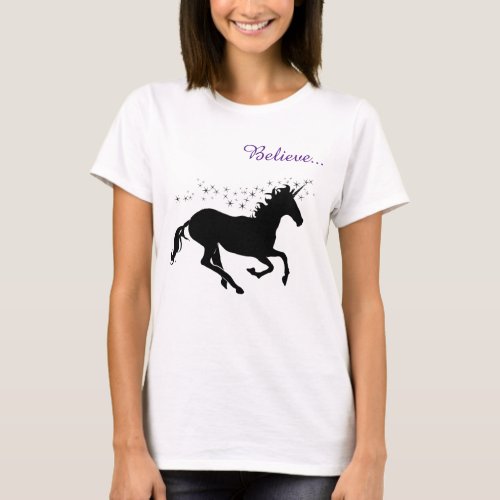 Unicorn Magic Believe Black Womens Tee