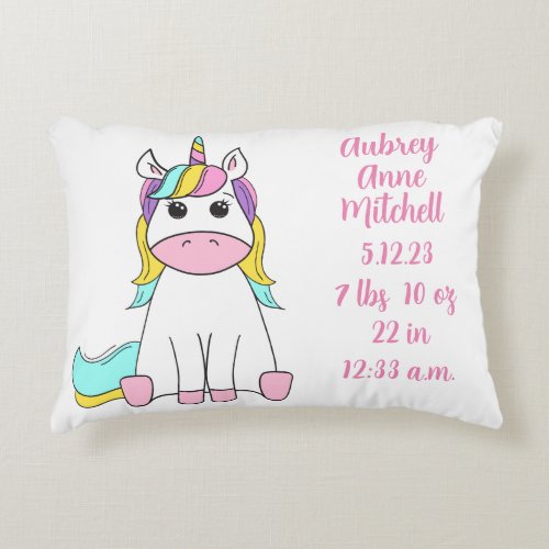 Unicorn Magic Birth Celebration Pillow Nursery Accent Pillow