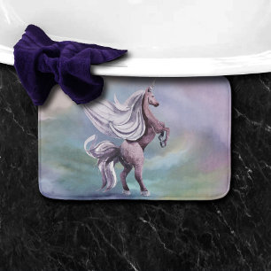 Unicorn Magic Colorful Pastel Fantasy Watercolor Bath Mat