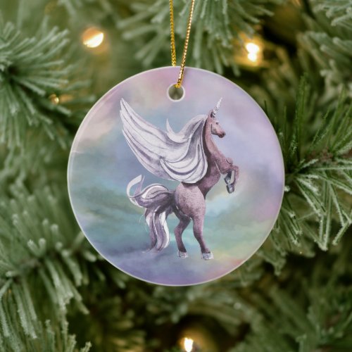 Unicorn Magic | Colorful Pastel Fantasy Watercolor Ceramic Ornament