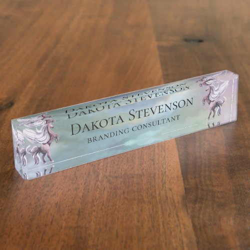 Unicorn Magic  Colorful Pastel Fantasy Watercolor Desk Name Plate