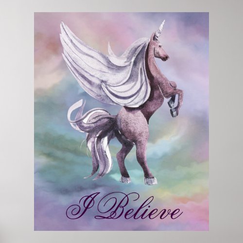 Unicorn Magic  Colorful Pastel Fantasy Watercolor Poster