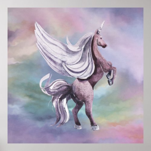 Unicorn Magic  Colorful Pastel Fantasy Watercolor Poster