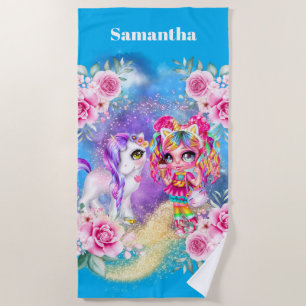 Unicorn magic DIY girls name fantasy art Beach Towel