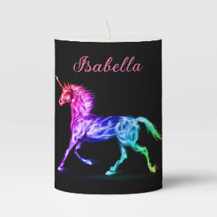 Unicorn Magic In a Rainbow of Colors Custom Name Pillar Candle
