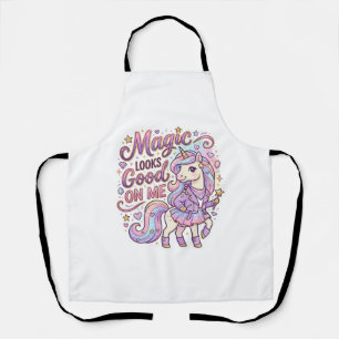 Unicorn Magic Looks Good on Me Graphic Design Whit Apron
