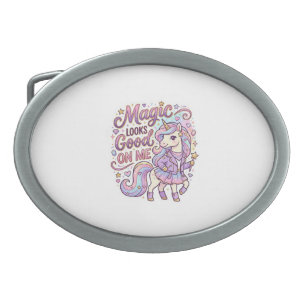 Unicorn Magic Looks Good on Me Graphic Design Whit Belt Buckle