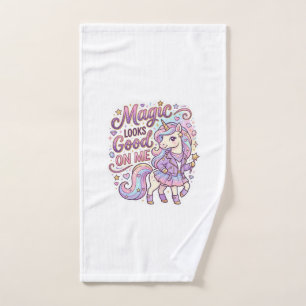 Unicorn Magic Looks Good on Me Graphic Design Whit Hand Towel