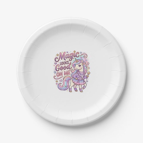 Unicorn Magic Looks Good on Me Graphic Design Whit Paper Plates