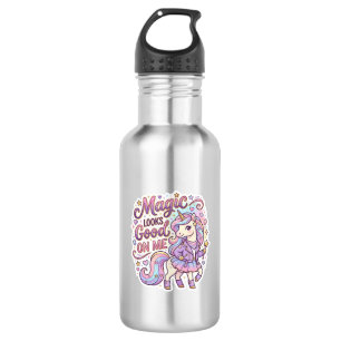Unicorn Magic Looks Good on Me Graphic Design Whit Stainless Steel Water Bottle