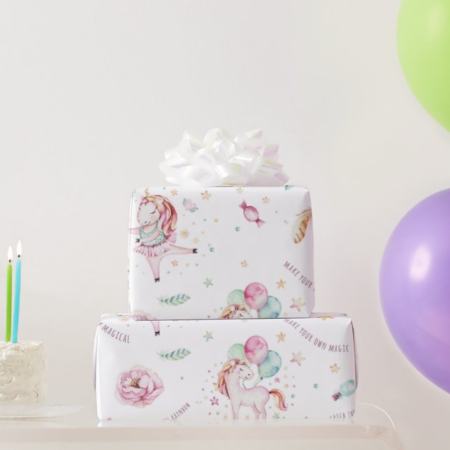 Unicorn Magic Pink Floral Birthday Party Wrapping Paper (Party Gifts)