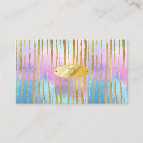 Unicorn Magic Pink Gold Stripe Monogrammed Business Card