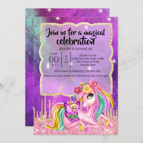 Unicorn magic pixie fairy DIY AGE glitter fantasy Invitation