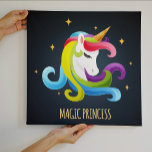 Unicorn Magic Princess Colorful Canvas Print<br><div class="desc">This design features a gorgeous brightly colored unicorn with golden horn with a background of stars and modern typography "Magical Princess" written in gold. A stunning gift for her. View the other fabulous products in this design in our store.</div>