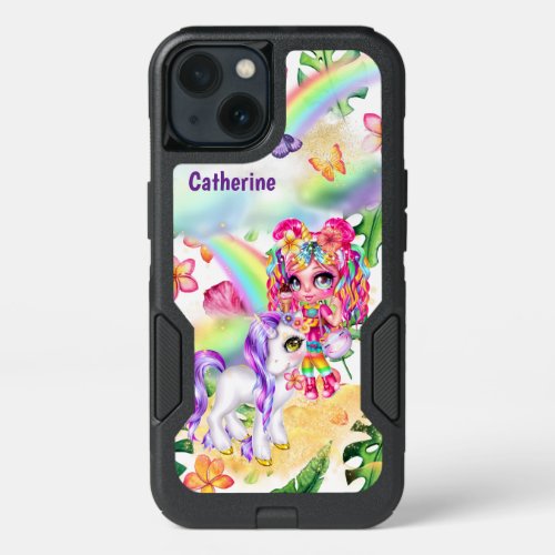 Unicorn magic rainbow girl enchanted garden pretty iPhone 13 case