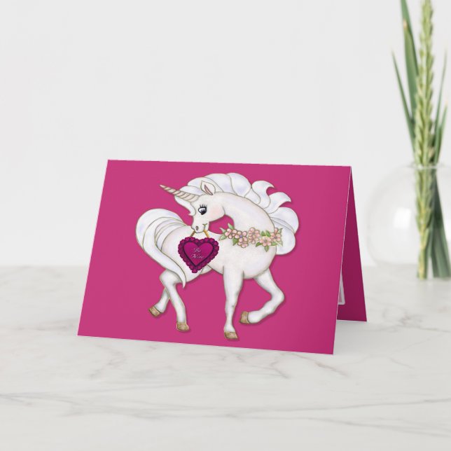 Unicorn Magic Valentine Wishes Holiday Card (Front)