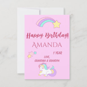 Unicorn magical 1st birthday pink girl one year card