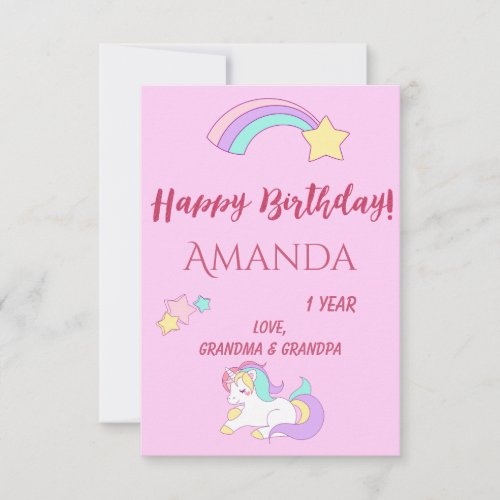 Unicorn magical 1st birthday pink girl one year  card